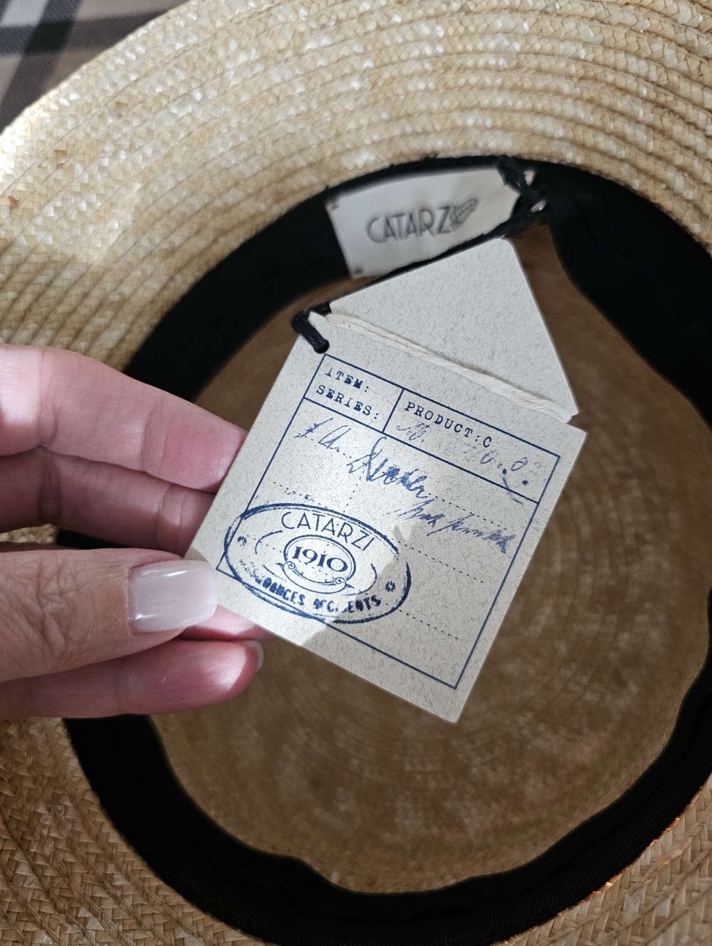 Straw Bucket Hat with Leather Patch - Natural - Picture 7 of 7